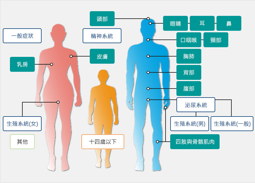 本圖為部位對照症狀圖。