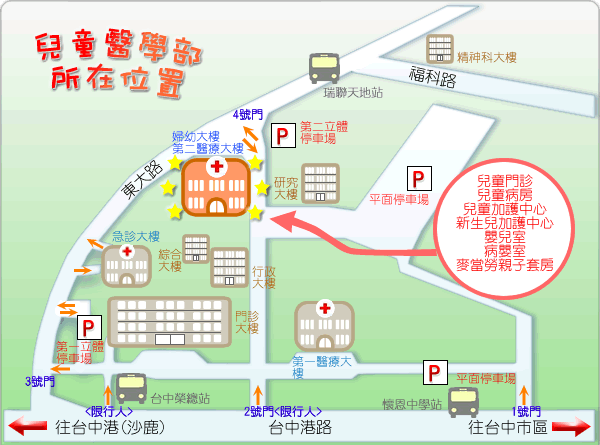 兒醫部所在位置 兒醫部所在位置示意圖