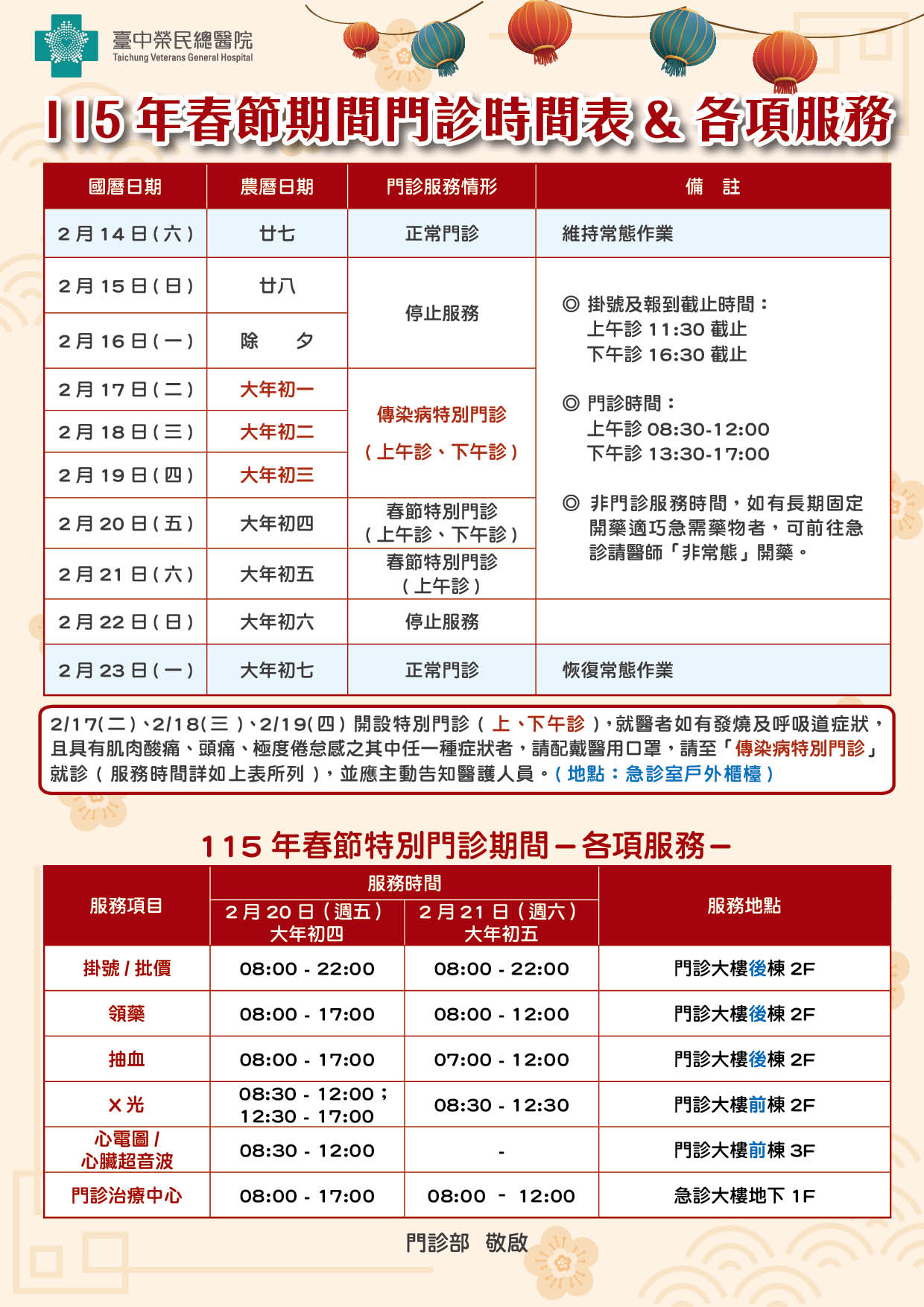 2026年農曆春節特別門診